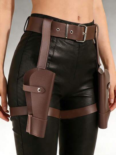 1PC Western Gun Holster - Adjustable Cowboy Belt With Double Revolver Holder, Cosplay And Halloween Costume Accessory