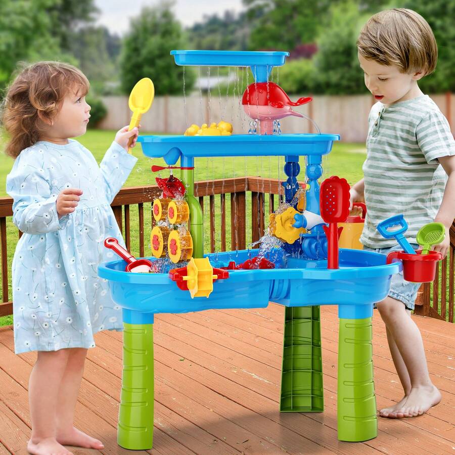 Kids Sand Water Table , 3-Tier Sand And Water Play Table Toys For Kids, Summer Activity Tables Outside Beach,Birthday Gift - Blue - View 1