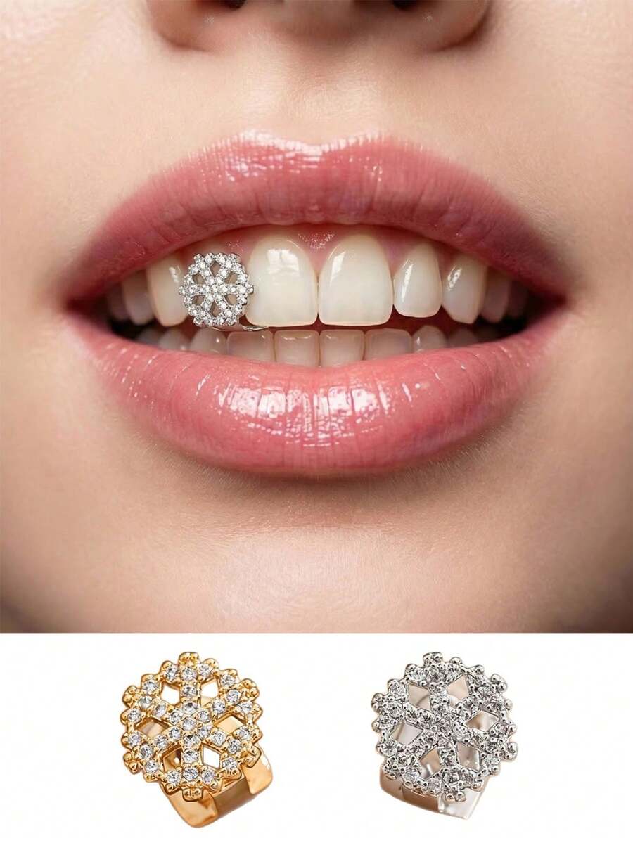 1 件男女通用镂空牙饰，雪花图案，Cooper 牙套，适合日常佩戴、夜店、万圣节等场合