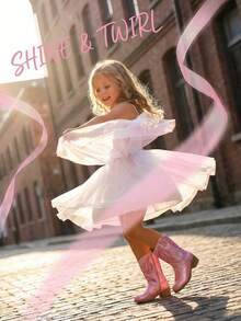 1双儿童刺绣西部风格尖头粗跟侧拉链中筒时尚靴，浅粉色，儿童靴，女童靴，冬靴 - 粉色 - 查看 12