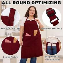 2 Pcs Plus Size Chef Apron, Unisex Professional Apron With 2 Pockets For CooFKing, Work, BaFKing (Larger Size) - Red - View 6