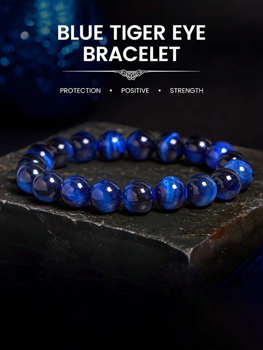 1pc Natural Stone Lapis Lazuli Tiger Eye Stone Bracelet, Power, Protection, Positivity, Balance, Men's Fashion Jewelry For Daily And Special Occasions Perfect Holiday, Everyday Accessory, Friends And Family