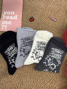 Sanrio 3/4 Pairs Cute Hello Kitty Socks, Girls Home Warm Socks, Mid-Calf Socks Suitable For Autumn/Winter - Multicolor - View 8
