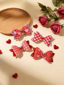 2pcs Valentine's Day Hair Clips, Heart Pattern Print, Shiny Pink Heart Shaped Hair Clips, Suitable For Valentine's Day Party, Teens Hair Accessories