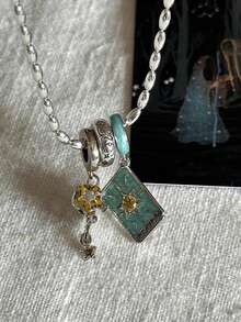 1件2026新款塔罗牌星星流苏几何吊坠项链，多色金属立方氧化锆Y2K风格，适合日常穿搭和派对配饰 - 彩色 - 查看 6