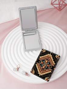 1pc Bohemian Floral Compact Makeup Mirror, Foldable, Lightweight, Ultra-Thin, Durable PU Leather, Suitable For Various Occasions, Travel, Gatherings, Work, School, Suitable For All Ages