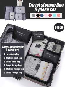 1/6 件便携式收纳套装，多功能旅行包，可折叠随身行李箱，大容量衣物收纳袋，行李整理袋，旅行必需品，压缩收纳袋，大网袋，整理和收纳，旅行配件，返校，宿舍必需品，秋季新品 - 黑色 - 查看 14