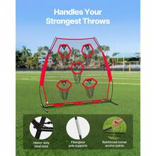 7 X 7 Ft Football Trainer Throwing Net, Training Throwing Target Practice Net With 5 Target Pockets, Knotless Net Includes Straps And Portable Carry Case, Improve QB Throwing Accuracy, Red - 7*7 Ft 5-hole Red - View 4