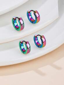 1對不銹鋼亮面圓形耳環,完美的夏日假期和約會禮物 - 彩色的 - 查看 6