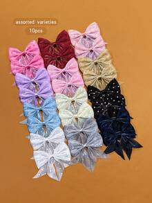 10pcs Random Color Bowknot Hair Clips, Sweet Style Hair Accessories For Girls