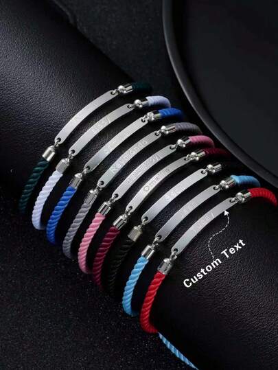 Customized Minimalist Handmade Rope Stainless Steel Curved Nameplate Laser Engraved Personalized Bracelet, Fashionable Jewelry For Women And Girls, Ideal Gift For Girlfriend, Mom, Family, Friends, Daughter, Anniversary, Birthday, Daily Wear, Prom, Mother's Day, Valentine's Day, Graduation