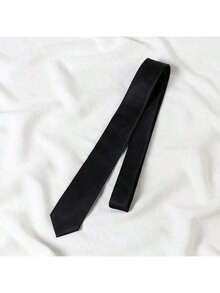 1pc Ladies' Polyester Narrow Necktie, Handmade, Suitable For Daily Shirt Decoration And As A Gift - Black - View 3