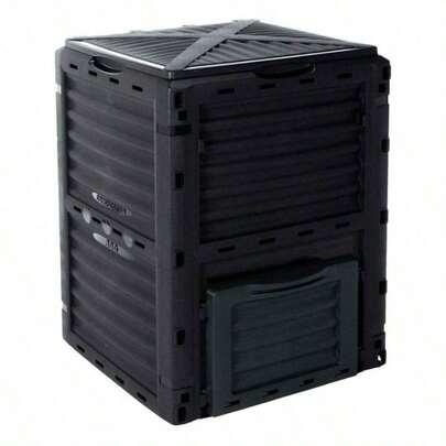 4smile 300 Litre Garden Bin Composting Waste Box Recycling Storage, Plastic, Black