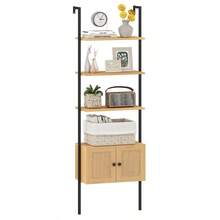 GOFLAME 5-Tier Ladder Bookcase 184CM Tall Wall-Mounted Bookshelf-Natural - Natural - View 12