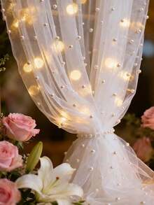 1pc White Packaging Tulle Mesh, Pearl Sheer Fabric, Can Be Cut To Size, Suitable For Headbands, Veils, Gift Wrapping, Bouquet Packaging, Fruit Baskets, Chair & Table Decor, DIY - Nhiều màu - Xem 3