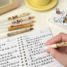 6pcs Retractable Cute Cartoon Capybara Pens, 0.5mm Black Ink, Soft Grip Barrel, Elegant Office & School Supplies, Unisex; Large Capacity Multi-Layer Pencil Case, Back To School Essential Stationery, Office Supplies, Valentine's Day Gift - Multicolor - View 11