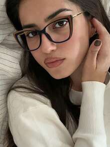 1pc Women's TR90 Metal Frame Black & Color Block Glasses, Retro Cat Eye Street Style Casual Glasses, Autumn/Winter Essential - Multicolor - View 8