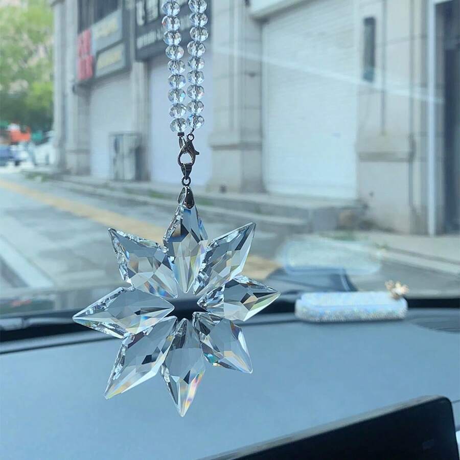 1 قطعة زينة معلقة للسيارة، اكسسوارات السيارة (زينة سيارة بشكل بلورة ثلجية)، قلادة سيارة، قطع غيار السيارات، سلسلة مفاتيح السيارة، اكسسوارات السيارة للنساء، قلادة مرآة الرؤية الخلفية للسيارة بشكل بلورة ثلجية فاخرة - A - مشاهدة 1