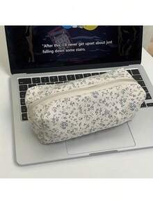 Floral Canvas Pencil, Durable Multi-Functional Storage Bag Pens, Cosmetics, Stationery Accessories, Desk Accessories, Pen Holder. - 紫色鉛筆盒 - 查看 3