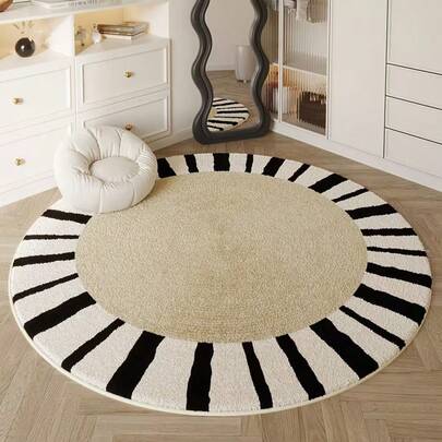 1pc Round Line Pattern Decorative Rug, Bedroom Decor, Small Rug, Carpet, Home Decor, Living Room Rug, Washable Rug