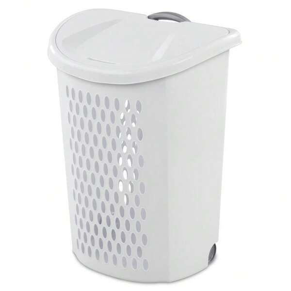 Wheeled Hamper, Plastic Laundry Hamper With Wheels For Easy Transport, White
