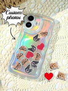 Funda de teléfono personalizada - Funda de teléfono con foto personalizada y bordes ondulados - Funda de teléfono transparente de TPU con decoraciones flotantes - Regalo personalizado para amigos y familiares - Ideal para uso diario, protección del teléfono y decoración - Rosa - Ver 1