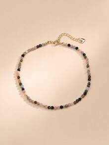 1pc Bohemian 18K Gold Plated Natural Crystal & Stone Anklet For Women - Multicolor - View 5