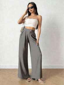 SV Tailored Wide Leg Pants - Màu Xám nhạt - Xem 3