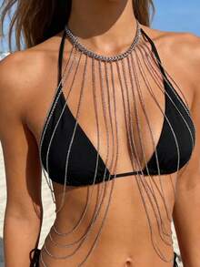 1pc Fashionable Multi-Layer Iron Alloy Body Chain, Suitable For Women's Daily Wear