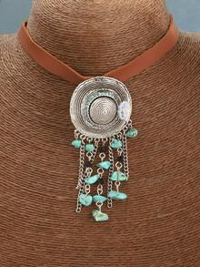 1pc Vintage Western Cowboy & Versatile Casual Pendant Necklace - Multicolor - View 2