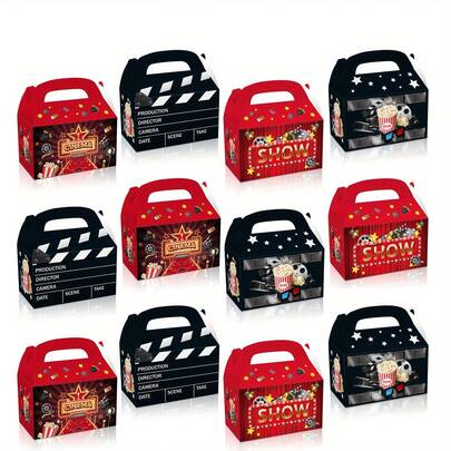 6/12pcs Movie Night Party Gift Boxes: Holiday Printed Party Gift Boxes, Decorative Party Gift Boxes, Suitable For Movie Night Birthday Party Supplies, SHOW Cinema Party White Cardboard Boxes