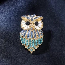 1枚猫头鹰造型休闲锌合金镶钻时尚个性化胸针，适合男士日常、工作、派对佩戴