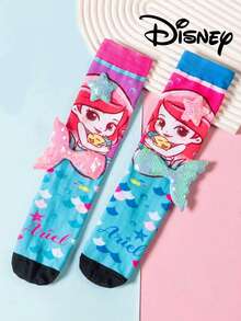 Cute 3D Disney Children's Mermaid Knee-High Stockings, A Fashionable Children's High Stocking Party, High-Quality Gifts, School Is Back In Session, Fun And Fashionable Disney Little Fans Disney Princess Calf Stockings - Multicolor - View 5