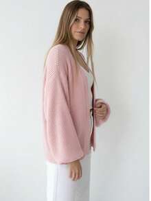 Basic Knit Jacket With Puff Sleeves - Baby Pink - View 2