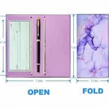 Premium Leather Checkbook Cover For Men And Women Checkbook Holder Wallet RFID Blocking - Lilac Purple Marble - View 5