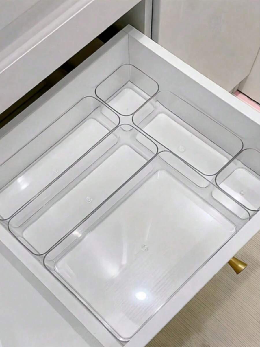 8pcs Set Minimalist Transparent Drawer Organizer Boxes, For Storing Small Items, Makeup And Cosmetic Tools, Drawer Storage