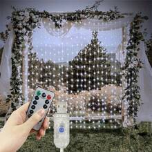8 功能遥控 USB 供电 LED 窗帘灯，装饰仙女灯串，适用于花园、生日、派对、露营、斋月、墙面背景、室内、室外、情人节、婚礼等场合。 - USB窗簾燈串 - 查看 11