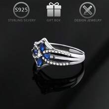 1 pieza Anillo ajustable de plata de ley 925 con diseño geométrico único y vintage con circonita cúbica, adecuado para uso diario, fiestas, festivales y cumpleaños - Plata antigua - Ver 6