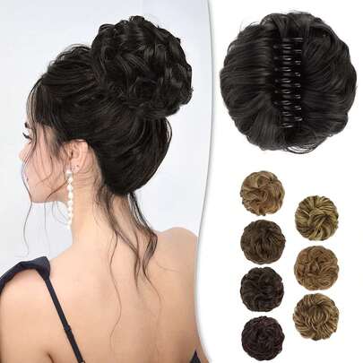 Hair Clip-On Bun Wig, Messy Updo, Voluminous Bridal Curls Updo, Synthetic Fiber Wig, Hairpiece, Hair Clips, Hairpins, Hair Bun, Hair Accessory Tools, Wig
