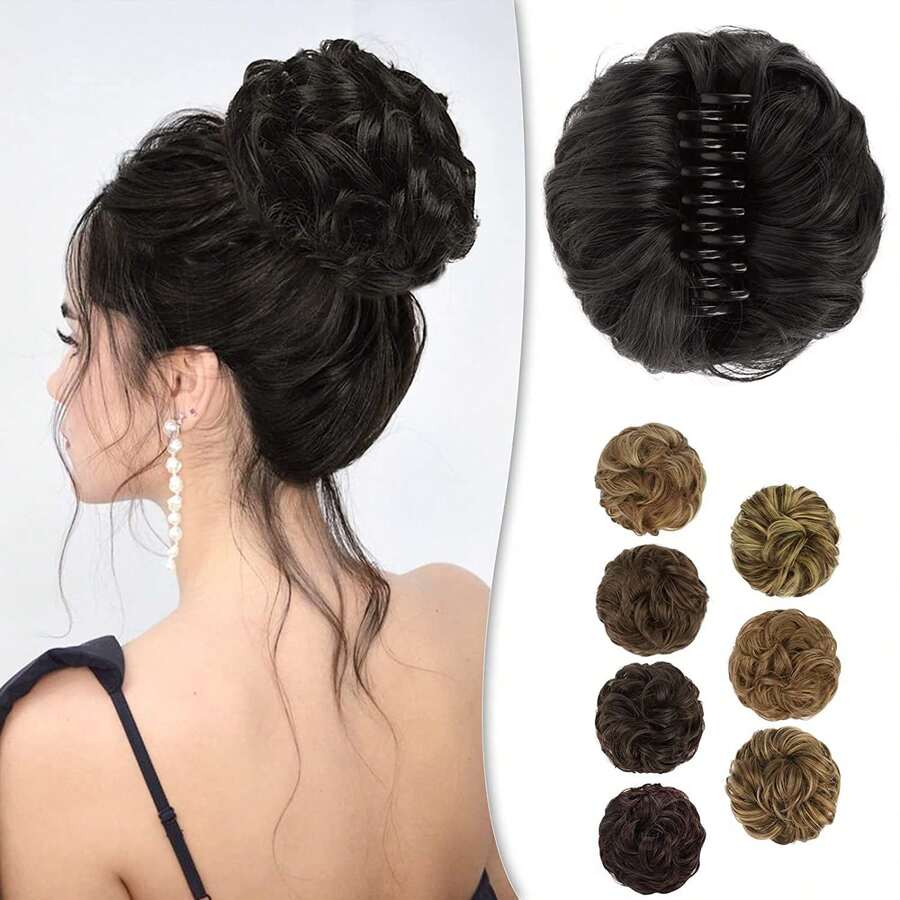 Hair Clip-On Bun Wig, Messy Updo, Voluminous Bridal Curls Updo, Synthetic Fiber Wig, Hairpiece, Hair Clips, Hairpins, Hair Bun, Hair Accessory Tools, Wig