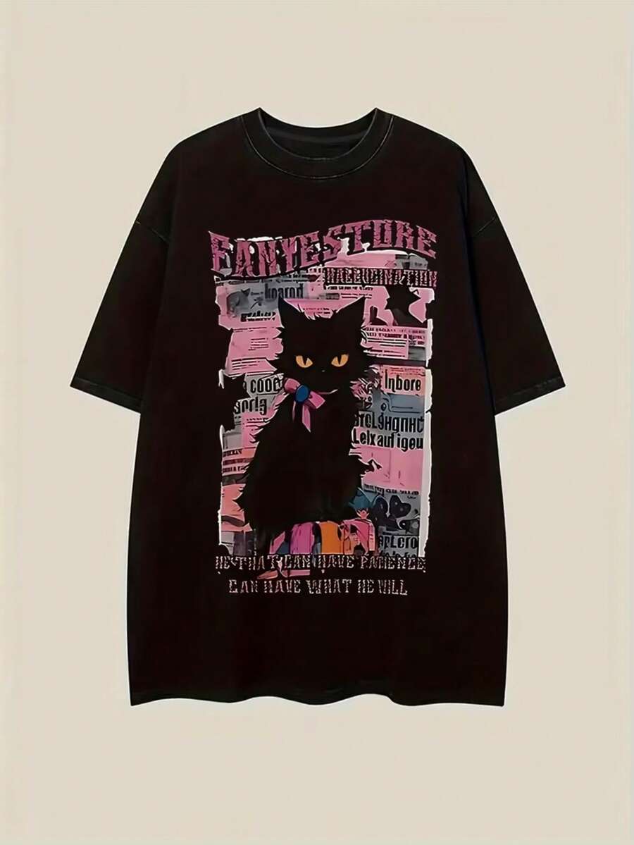 1pc Women'S Black T-Shirt With Vibrant Butterfly & Thunderbolt Design - Casual Short Sleeve Tee, Unique Fashion Statement For Lovers, All-Season Wear, Butterfly Shirt - 黑色 - 查看 1