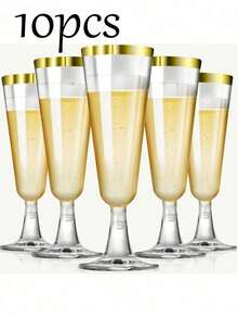 50只/25只/10只装 高级可重复使用香槟杯 透明金/银边银色香槟杯、鸡尾酒杯、派对杯、祝酒杯，饰以金色细纹，适合野餐、婚礼派对等场合 - 藍色 - 查看 16