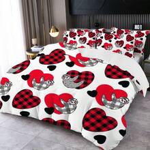 2/3件套数码爱心印花被套组（被套*1，枕套*1/2，不含被芯和枕芯），亲肤柔软舒适，适用于酒店、客房、宿舍、卧室、床上用品，四季皆宜。 - 彩色 - 查看 1