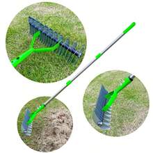 Curved Teeth Thatch Rake Lawn Dethatcher Rake For Cleaning Dead Grass With Rod F - Green - View 1