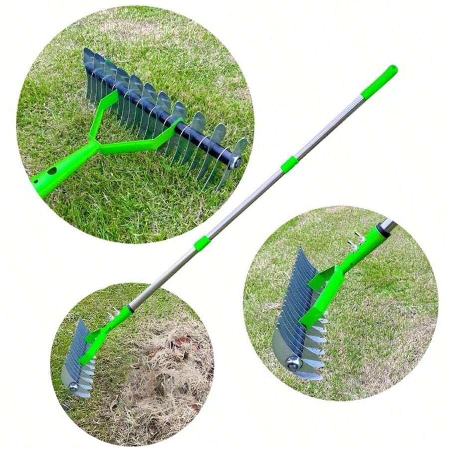 Curved Teeth Thatch Rake Lawn Dethatcher Rake For Cleaning Dead Grass With Rod F - Green - View 1