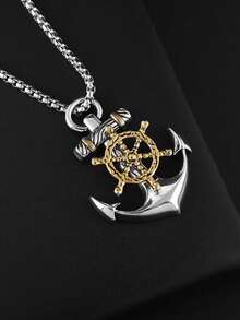 1PC Retro Design Domineering Pirate Helm Anchor Pendant Necklace Men's Fashion Charm Street Party Jewelry Gift - Fashion - View 3
