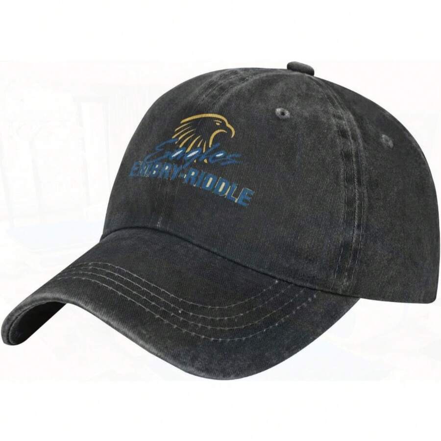 Embry-Riddle Baseball Cap Adjustable Classic Vintage Low Profile Washed Cotton Dad Hat For Men - Black - View 1