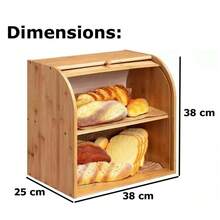 Bread Bin 2 Tiers Double Layer Box Slide Roll Top Food Storage Rack Home Kitchen - Burlywood (original Wood Color) - View 2