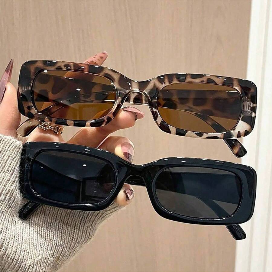 1/2 Pack Small Frame Glasses For Women - Timeless Black & Leopard Print Series, Perfectly Fits Most Face Types - 彩色 - 查看 1