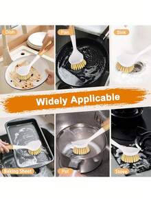 1pc Multi-Purpose Kitchen Cleaning Brush With Handle - Wooden Handle Brush, Suitable For Cleaning Pots, Dishes, And Cutting Boards, Pot Brush, Cleaning Brush - Multicolor - View 6